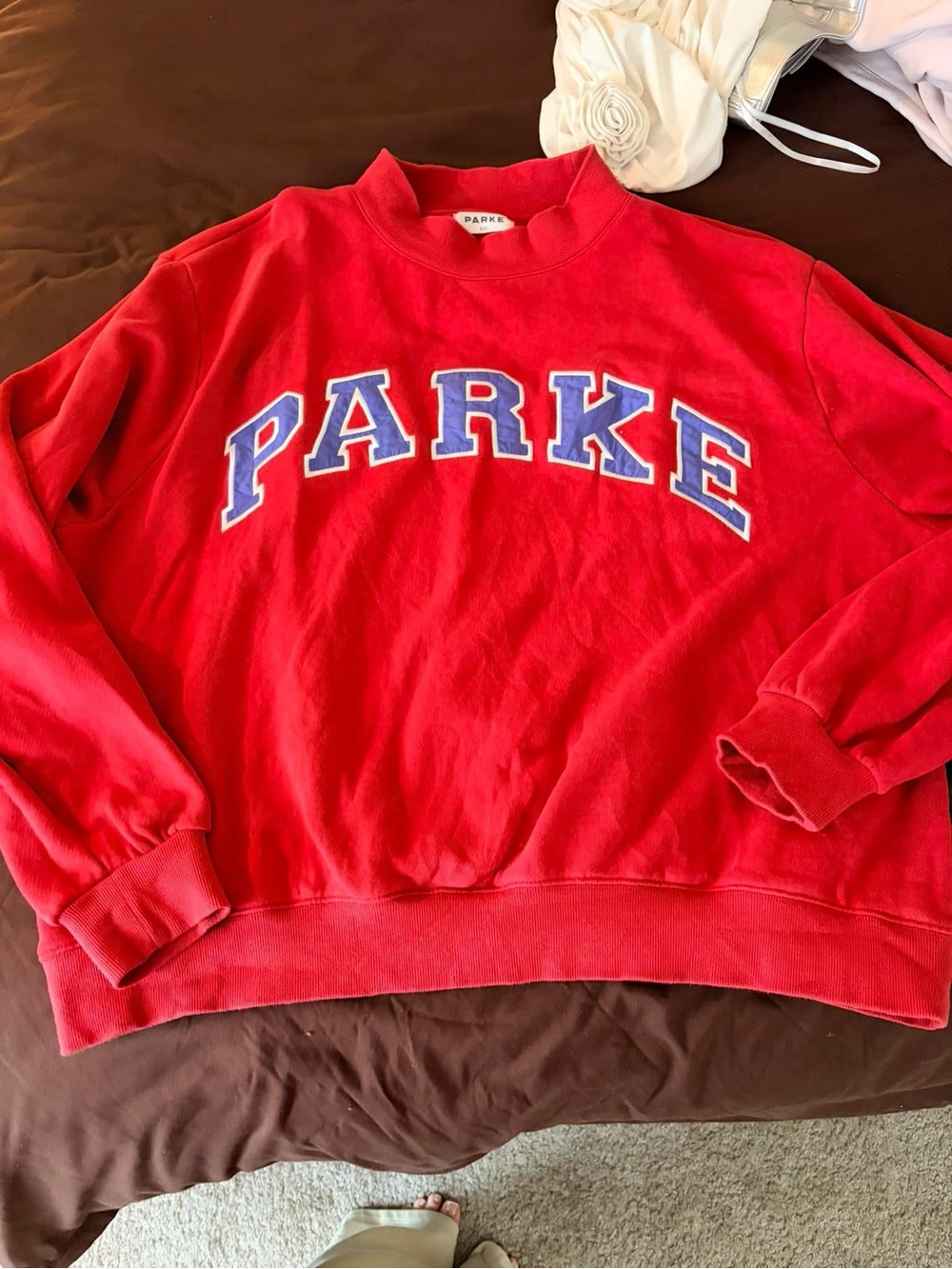 Parke Red Crewneck Sweatshirt with Blue Lettering